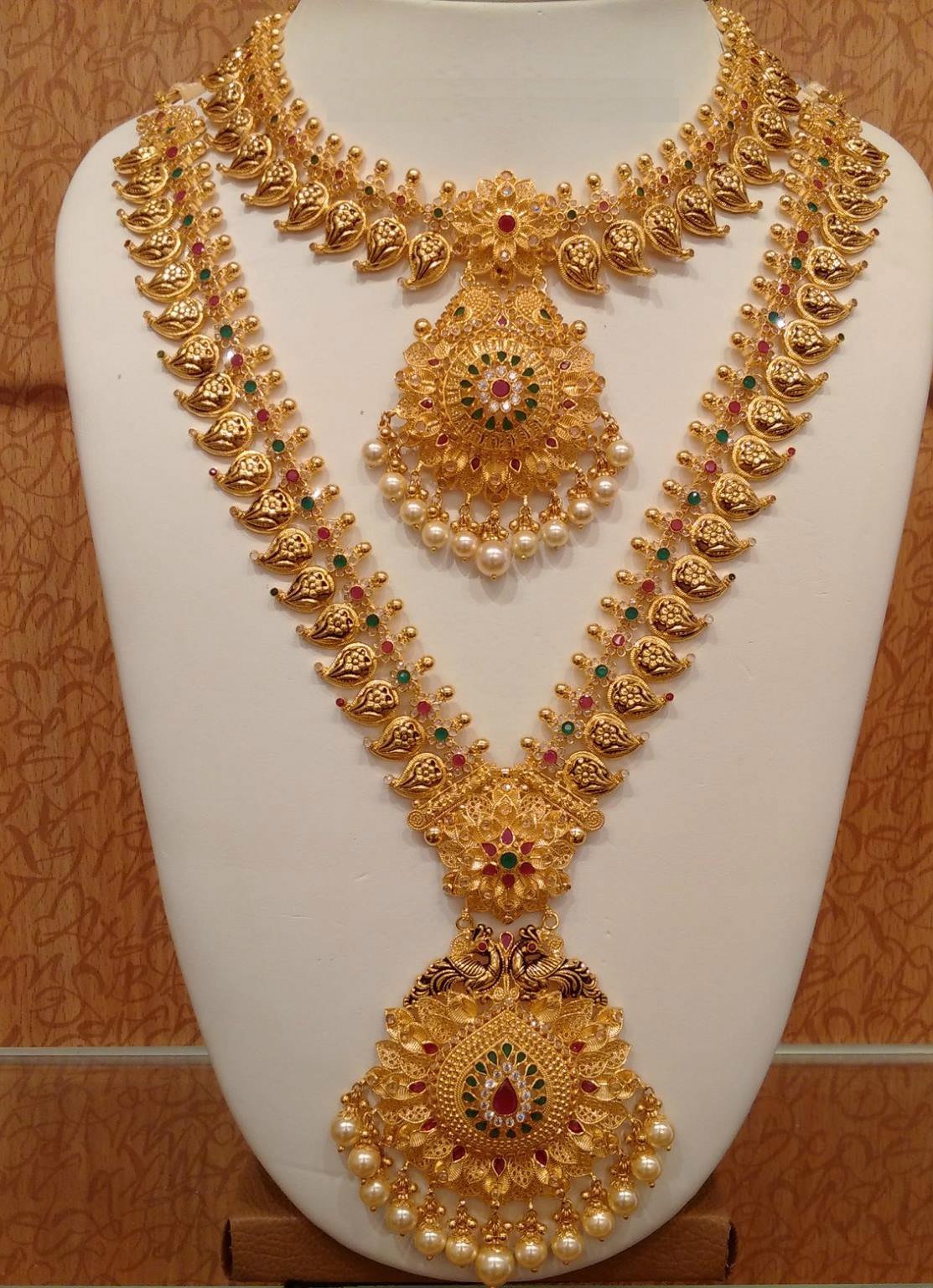 Trendy Gold Haram Necklace Set Fashion Beauty Mehndi Jewellery Blouse 